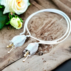 Campanula Bellflower Earrings Sterling Silver 925 , Flower Hoops , Love and Thank You Gift