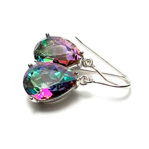 Lab Made Mystic Rainbow Topaz Earrings Sterling Silver , Hooks , Wedding  , From Canada