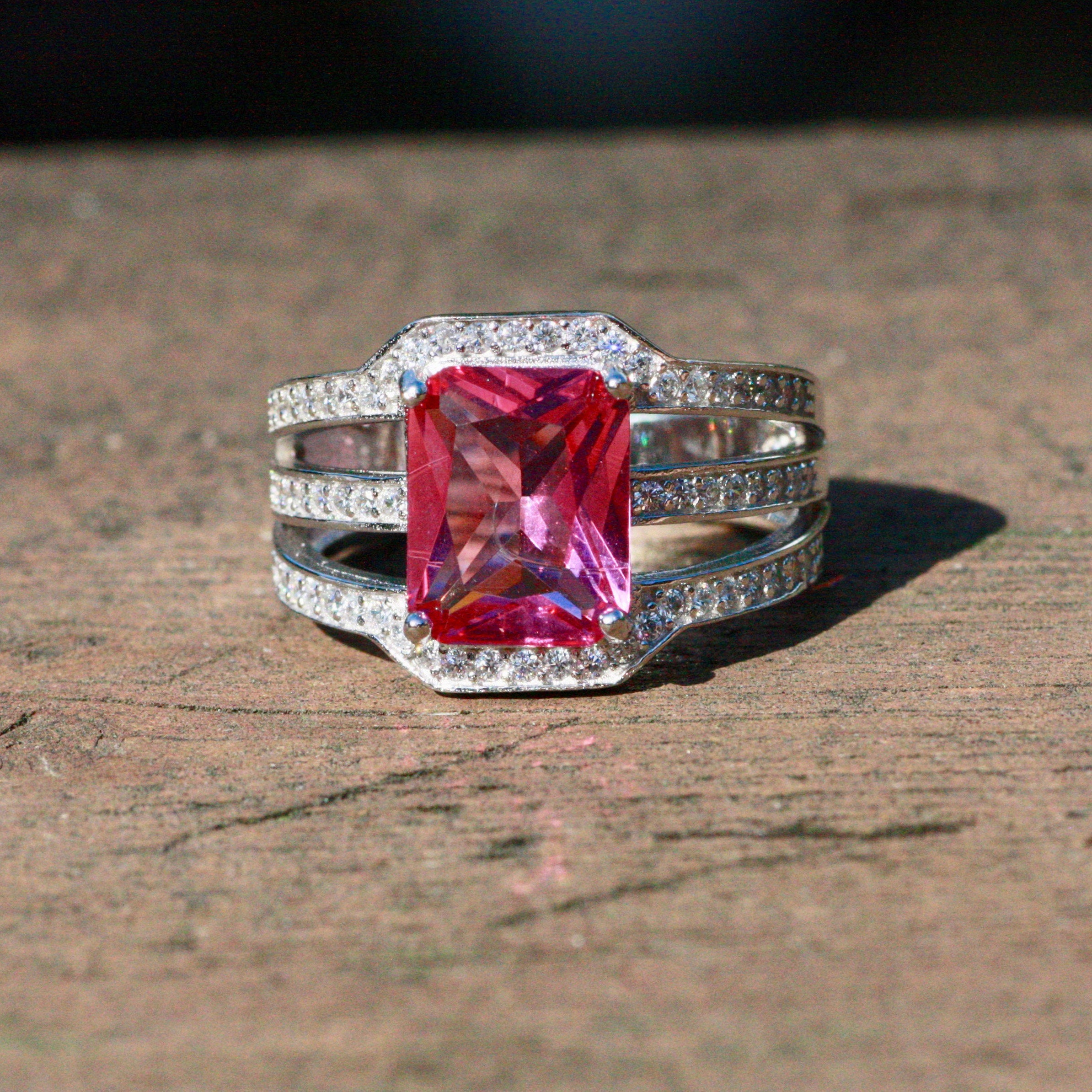Large pink sapphire ring solid sterling silver 925 etsy
