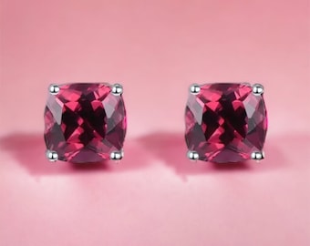 Rare Natural Rhodolite Garnet Earrings Sterling Silver 5mm , January Birthstone, 2nd Anniversary