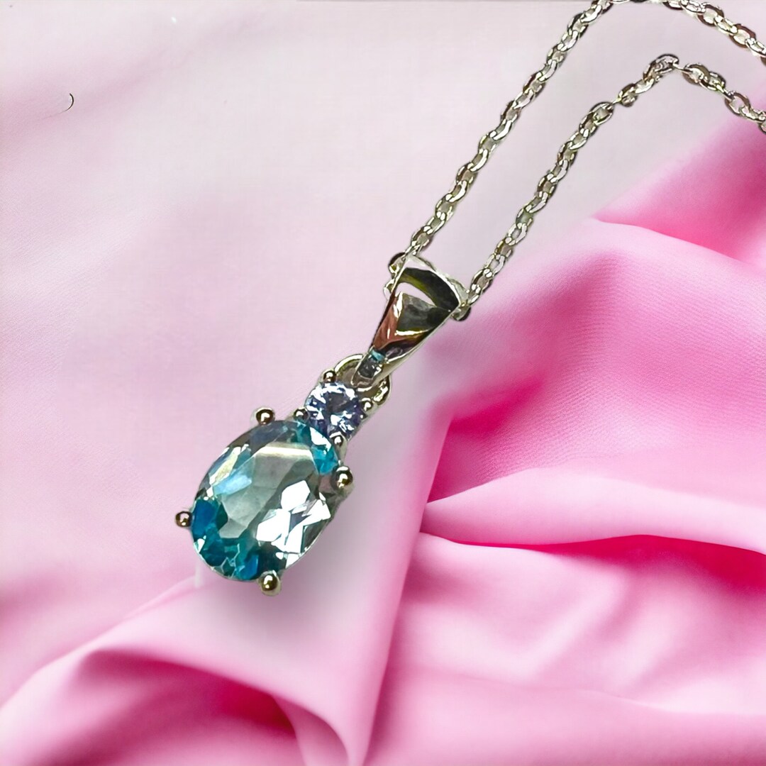 Small Natural Tanzanite and Sky Blue Topaz Pendant in Sterling Silver ...