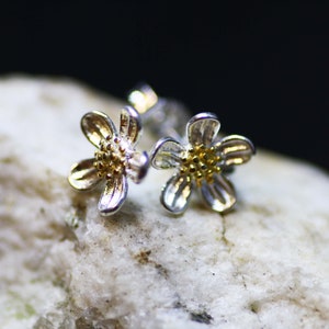 Small Cherry Blossom Flower Stud Earrings Sterling Silver 925 , small earrings , Sakura, Pretty