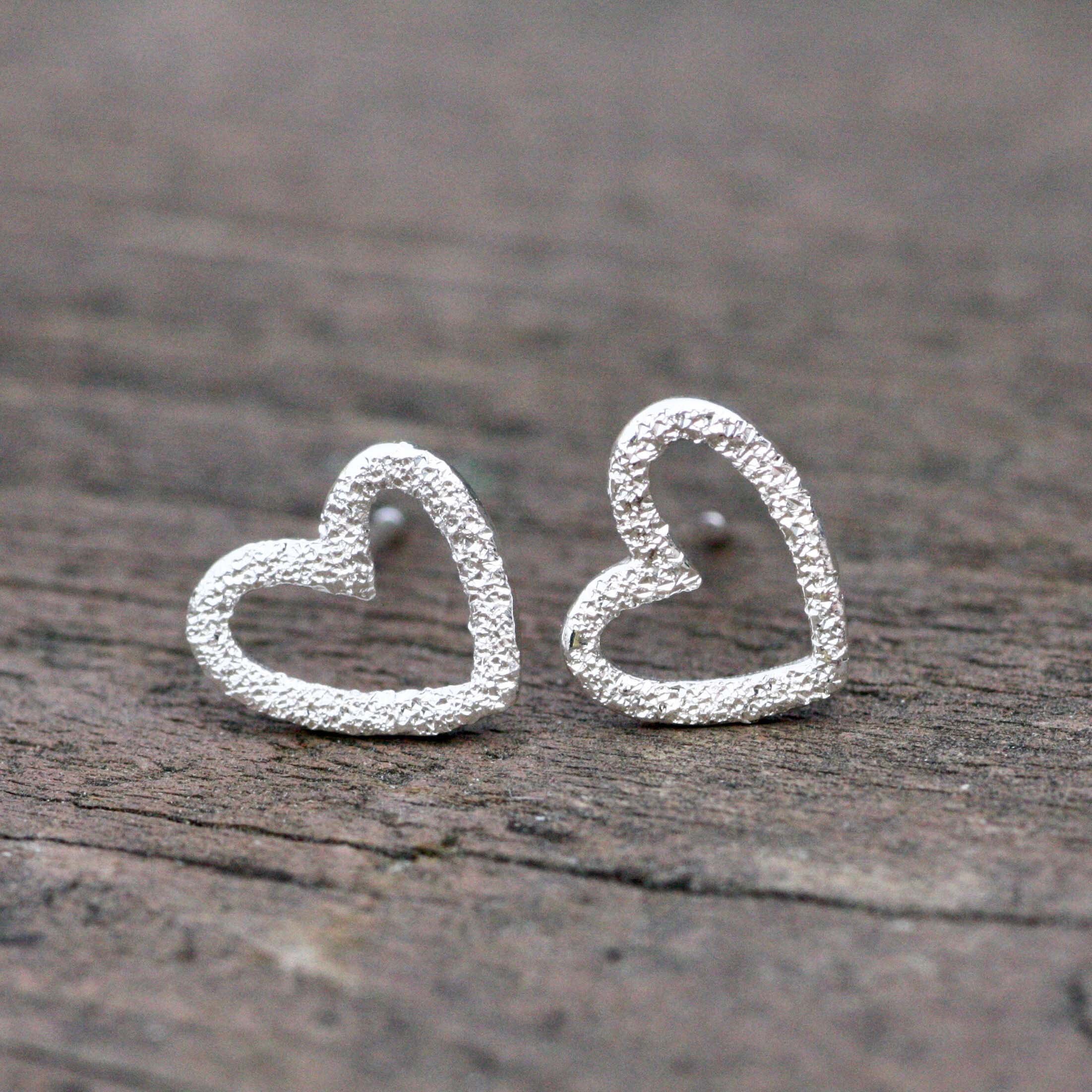 Small Outline Heart Earrings Sterling Silver 925 , From