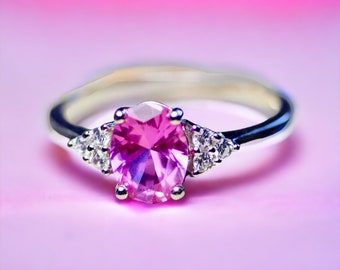 Pink Sapphire Engagement Ring Solid Sterling Silver 925 , September birthstone , or Custom Order in Solid Gold