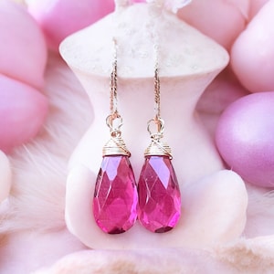 Lovely Rubellite Pink Tourmaline Earrings 14k Rose Gold Filled Sparkle Hooks or Hinges