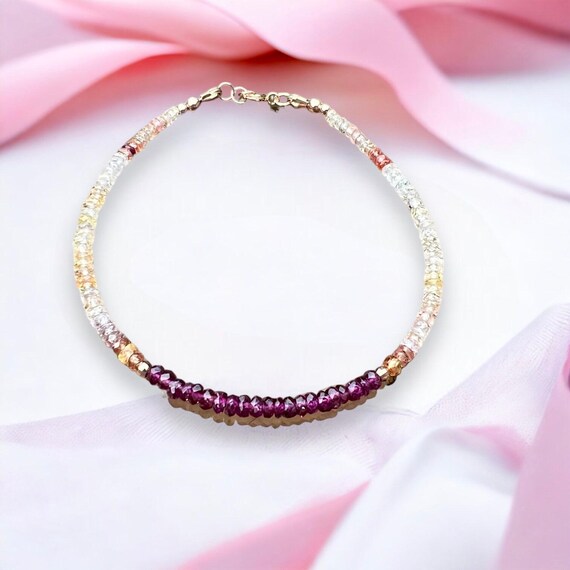天然ロードライトガーネットサファイアブレスレット、ソリッド14K 