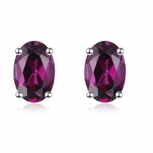 Timeless Elegance: Sterling Silver Oval Rhodolite Garnet Stud Earrings for January Birthstone, 2nd Anniversary