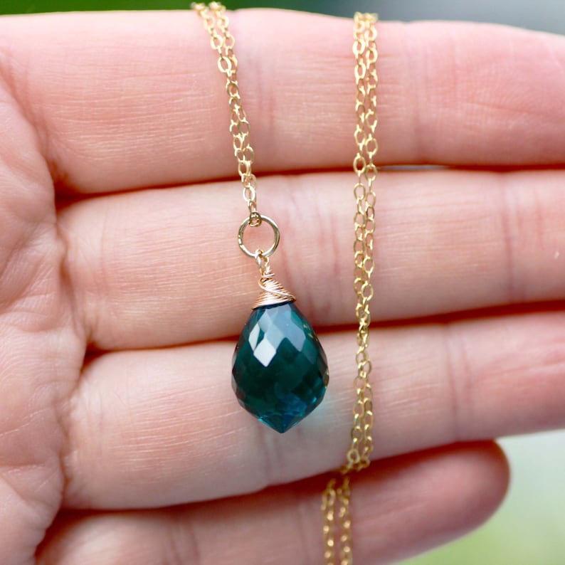 Paraiba Turmalin Anhänger 14k Gold Filled, Oktober Geburtsstein Bild 8