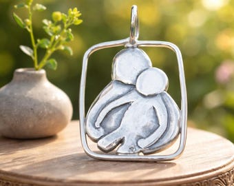 Large Parent , Father , Mother Child Pendant Handcrafted in Sterling Silver , Unisex ( no chain )
