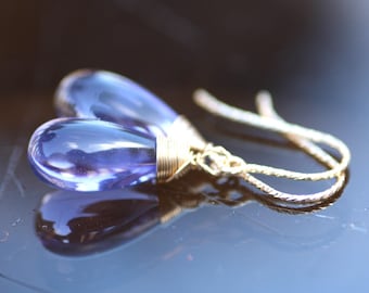 Purple Tanzanite Earrings 14k Yellow Gold Filled, Hooks , December Birthstone