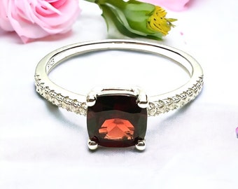 Natural Garnet Ring Solid Sterling Silver 925 , January birthstone , Promise Ring