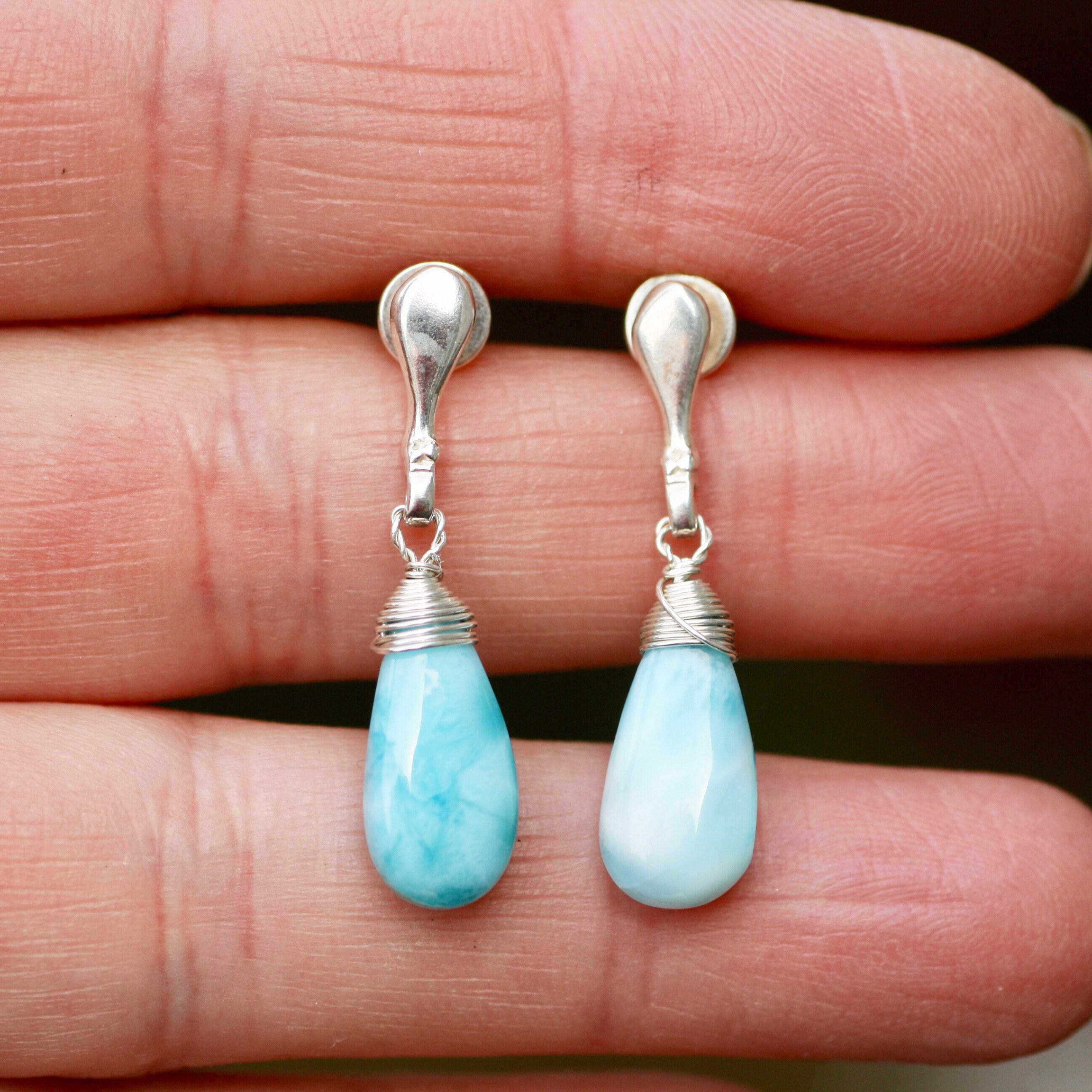 希少なラリマー シルバー ドロップ イヤリング – ユニークな