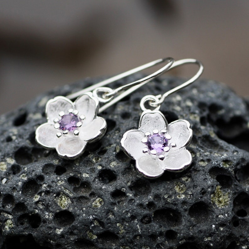 Sakura Cherry Blossom Drop Earrings Sterling Silver 925 Etsy