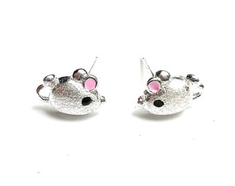 Small Cute Mouse Stud Earrings Sterling Silver 925