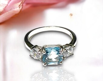 Ice Blue Aquamarine Ring in Sterling Silver 925 , March birthstone, Handmade