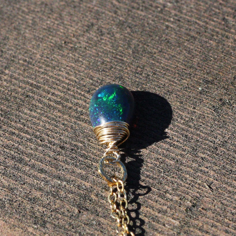 14th 34th Anniversary Black Opal Pendant 14K Yellow Gold Filled October Birthstone