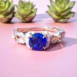 Exquisite Blue Sapphire Ring Handmade in Solid 10K Rose Gold,  Size 6 1/2 Sizable