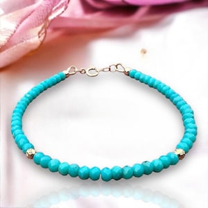 Elegant 14k Yellow Gold Bracelet with Authentic Arizona Turquoise – Perfect 7&quot; to 7.2&quot; Fit
