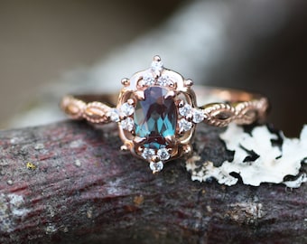 Exquisite Alexandrite Engagement Ring in Solid 10K Rose Gold – Perfect for June Birthdays