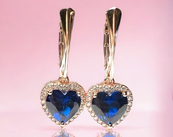 Dazzling Heart Shaped Blue Sapphire Earrings in 18K Rose Gold Vermeil – Ethical Elegance