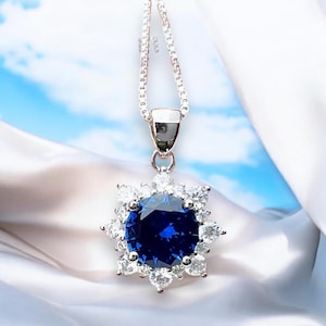 Lab Made Sapphire Pendant Sterling Silver 925 , September Birthstone