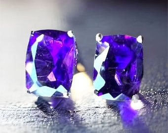 Small Natural AAA+ Amethyst Stud Earrings Sterling Silver 925 , February Birthstone