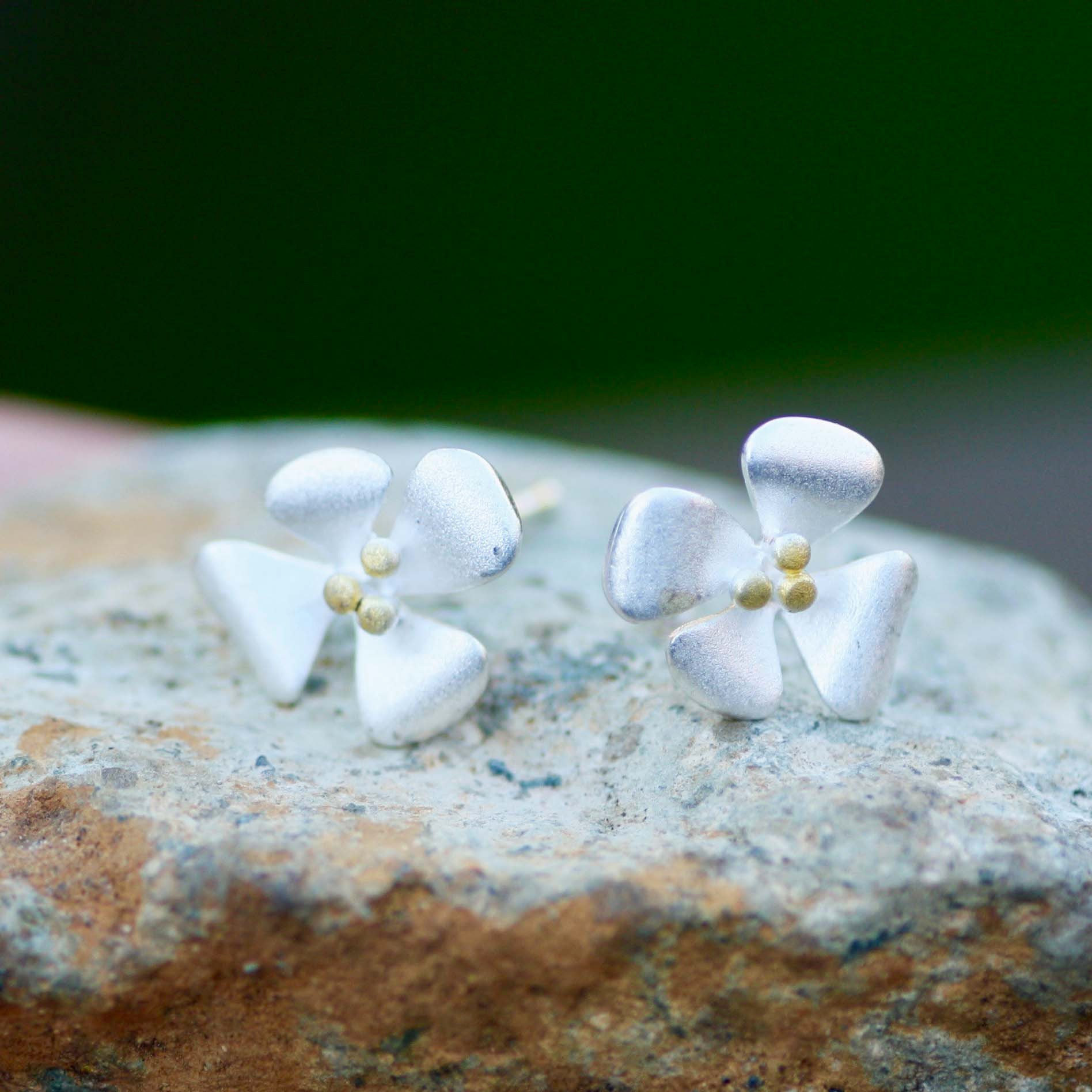 Paire De Boucles D'oreilles Goujon Argent 925 - Fleurs Pétales Rouge Bleu Rose