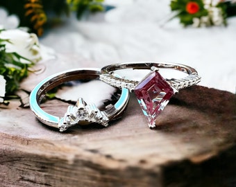 Anello di fidanzamento con moissanite e alessandrite creato con cambiamento di colore, set da sposa in argento sterling 925