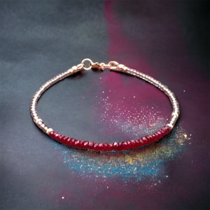 Sparkling Solid 18k Yellow Gold Natural Smokey Quartz and Natural Ruby Bracelet  , 7&quot;