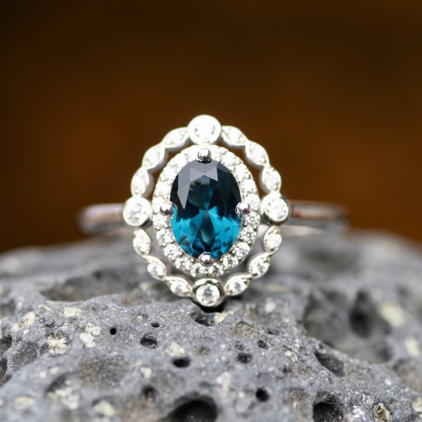 Ready to Ship Lab Made London Blue Topaz Ring Solid Sterling Silver 925 , December birthstone , Or Custom Order Solid Gold