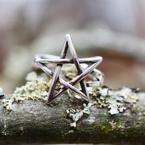 Pentagram Band Sterling Silver 925 , Wicca , Pagan Ring , Adjustable Size from 4 up