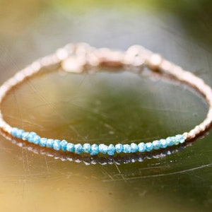 Natural Rough Blue Diamond Bracelet Karen Hill Tribe Rose Gold Beads  , 6 3/4" - 7 1/4" , April Birthstone , 10th Anniversary