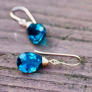 Elegant Paraiba Teal Tourmaline Earrings Handcrafted in 14k Gold Filled , Hooks or Lever Backs