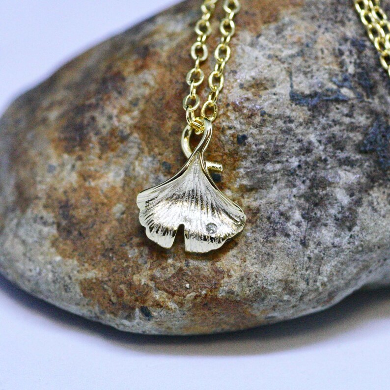 Ginkgo Leaf Necklace 14k Gold Vermeil Handmade Gift of Love Hope Pendant Adjustable Length