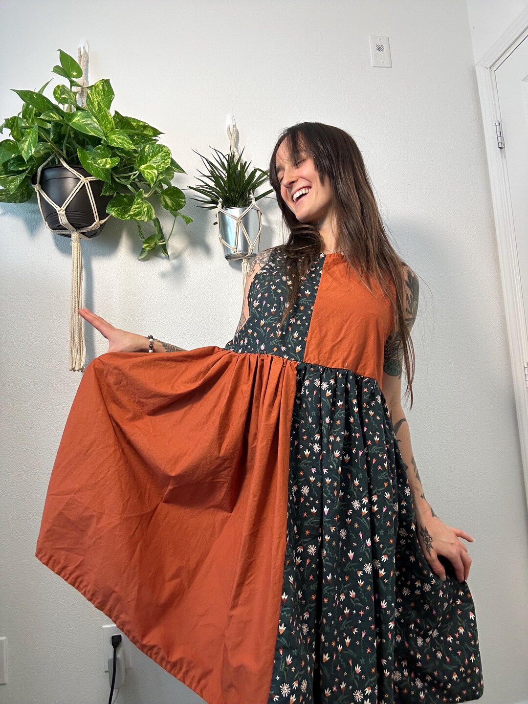 Hand Sewn Flowy Dress, L/XL, 100% Cotton - Etsy