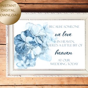 Blaues Hortensie Hochzeitsschild, druckbare Hochzeit in liebevoller Erinnerung, Hochzeitserinnerung, A4, digitaler Download