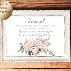 Hochzeit Erinnerungsschild, in liebevoller Erinnerung, reserviert für unsere Lieben, sofortiger digitaler Download, Größe A4 und US Letter
