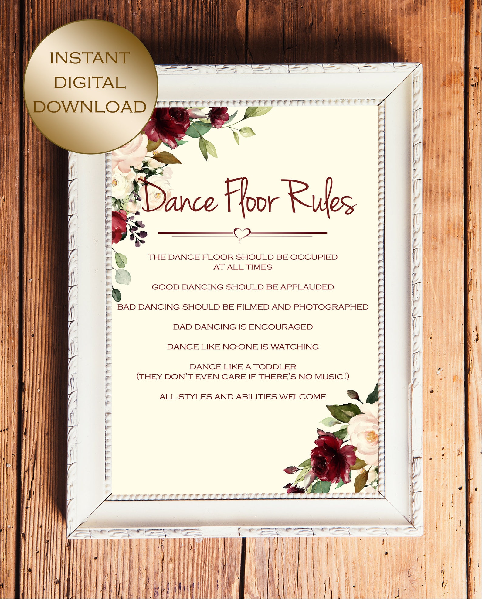 Dance Floor Rules Wedding Sign A3 AND A4 Digital Download Etsy