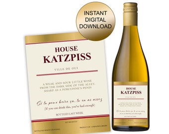 Katzpiss Spoof Wine Bottle Label, Funny Friend Gift (Digital Download)