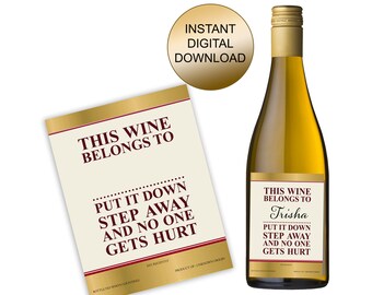 Funny Wine Bottle Label, Gag Gift for Friend (Instant Digital Download)