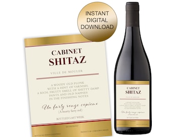 Funny Wine Bottle Label, Cabinet Shitaz Spoof Gift (Digital Download)