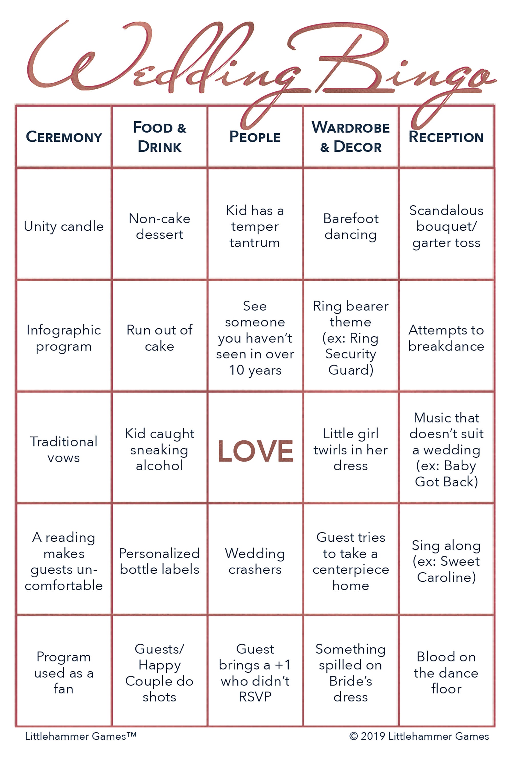 Wedding Bingo Template