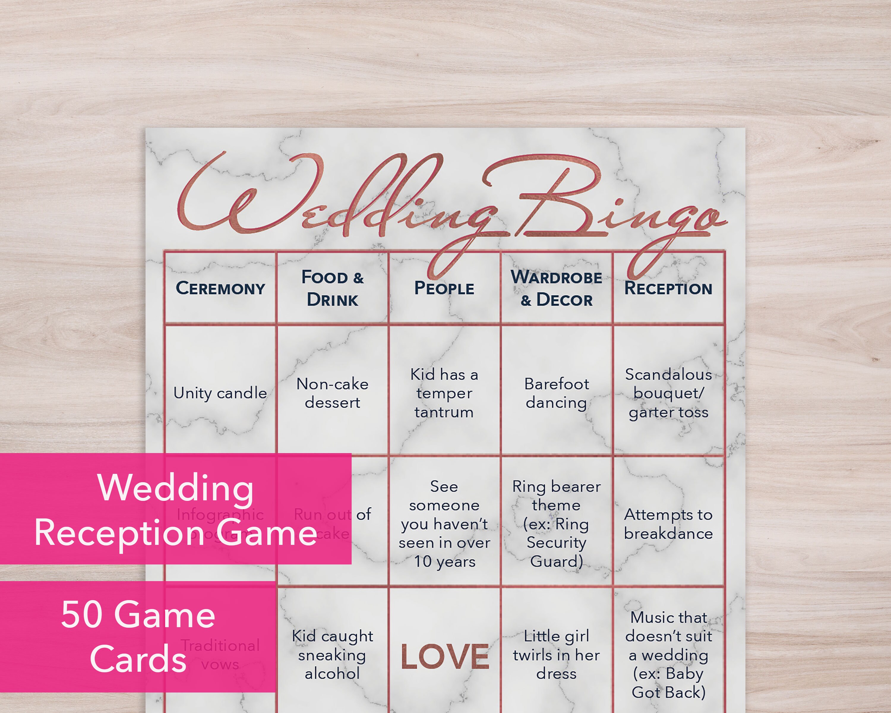 Wedding Bingo Filled Bingo Cards for a Fun Wedding Reception Etsy