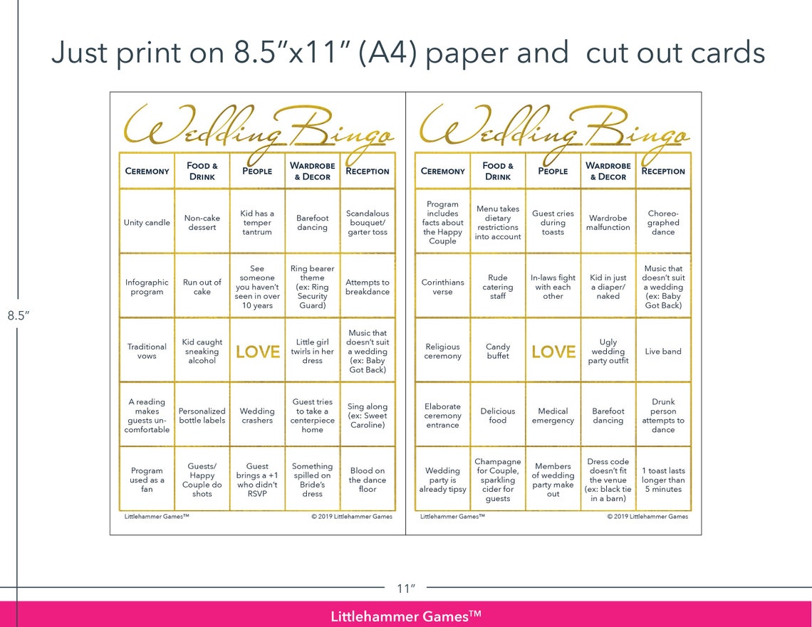 50 Printable Wedding Bingo Game Cards 2 Brides Edition: The | Etsy