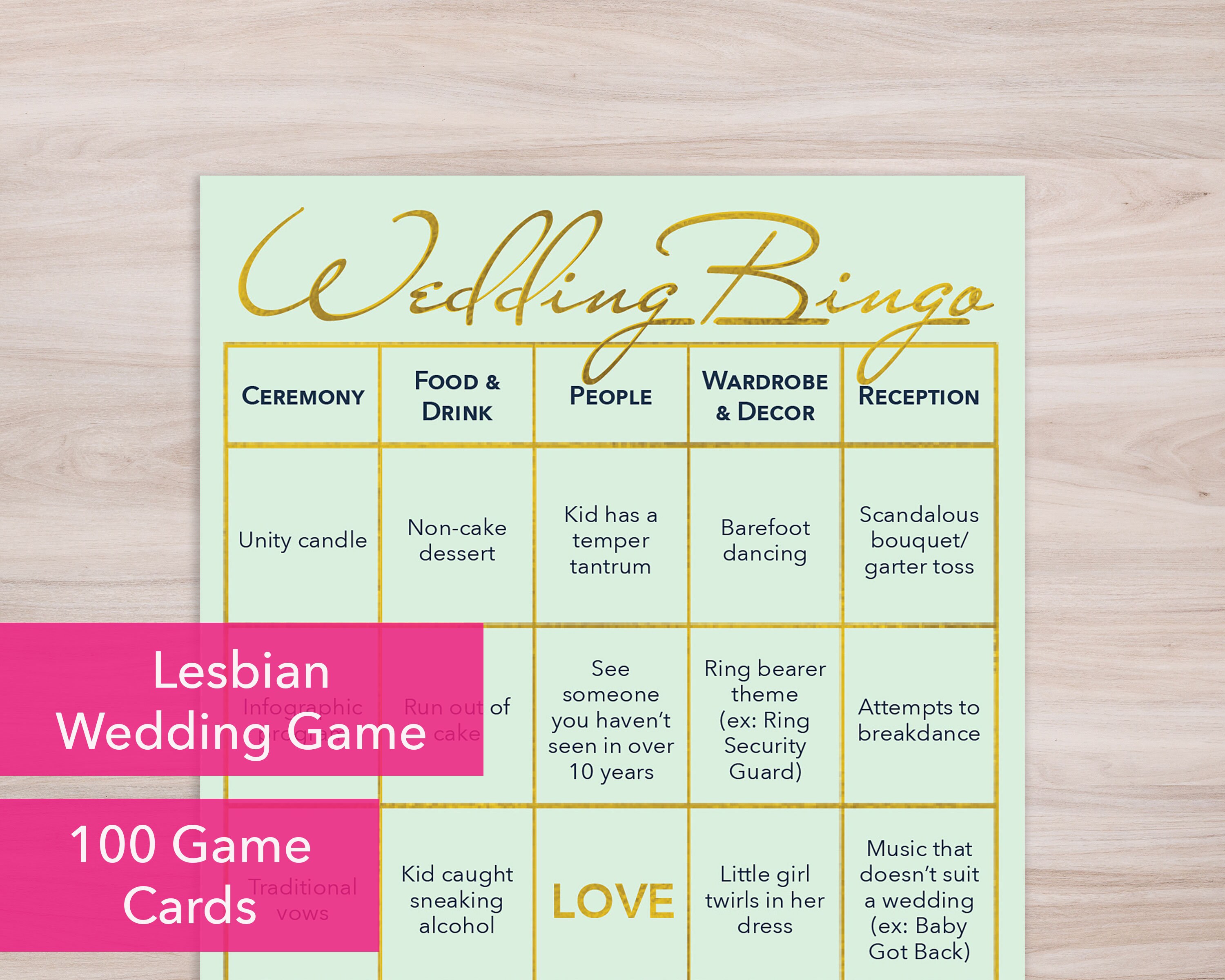 100 Printable Wedding Bingo Game Cards 2 Brides Edition: The | Etsy
