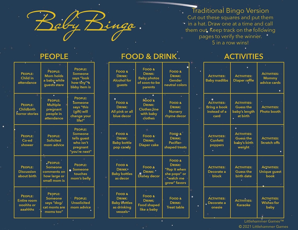 Printable bingo game for a diy baby shower baby bingo game etsy