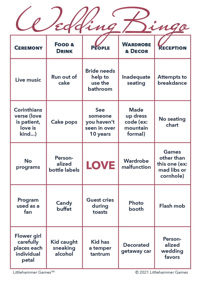 10 Printable Wedding Bingo Game Cards the Wedding Reception Etsy