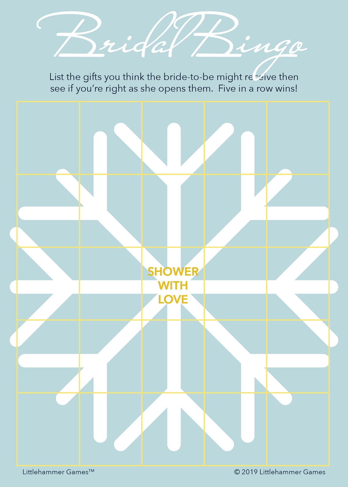 Snowflake Shower Gift Bingo Printable Blank Bridal Bingo Etsy