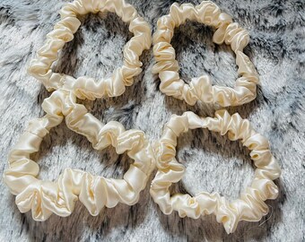 Mulberry Silk Scrunchies: Skinny Hair Ties, Champagne Charmeuse