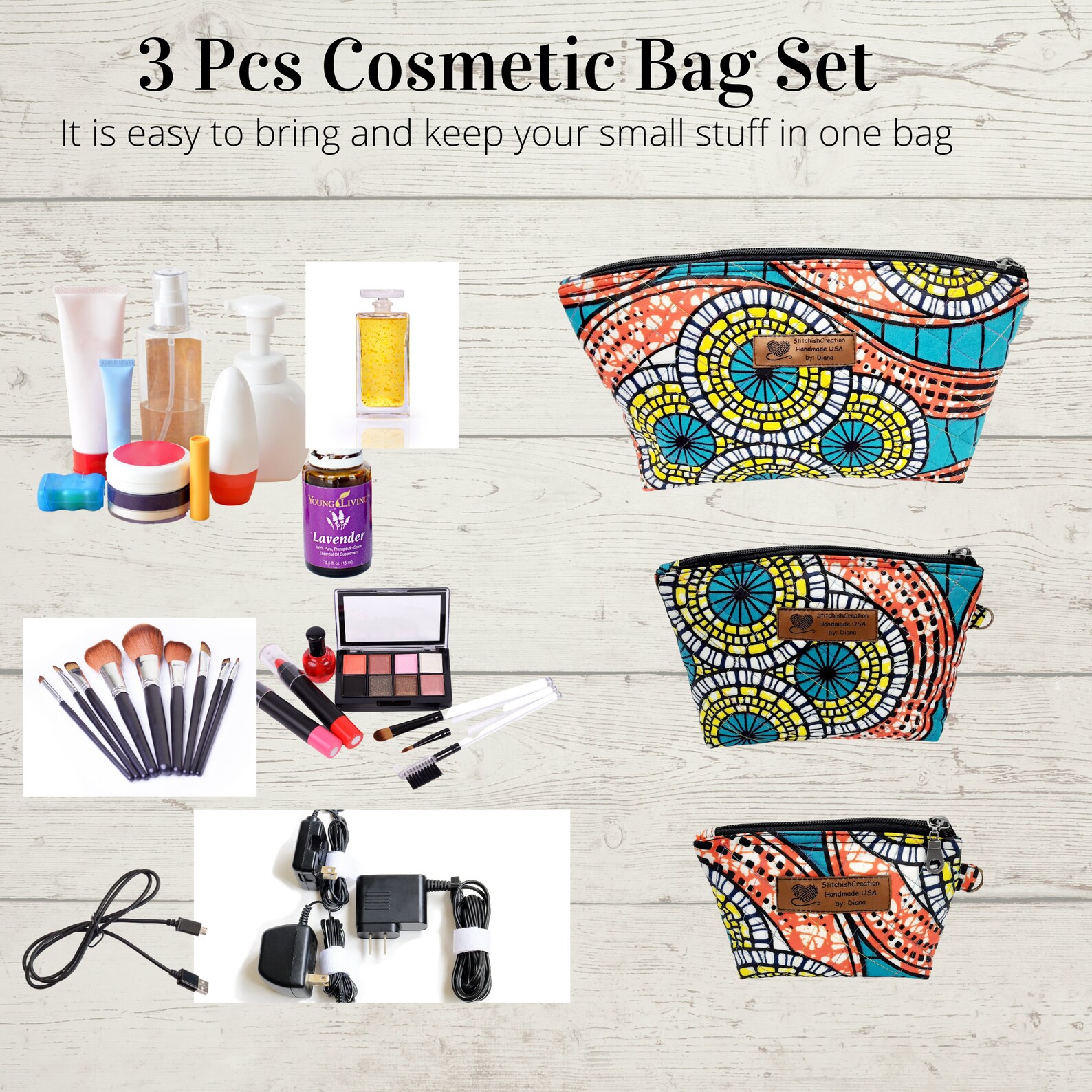 Cosmetic Bag Set/ Quilted Purse Size Makeup Bag for Women/ Etsy